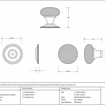 Aged Bronze Hammered Mushroom Cabinet Knob 38mm - Image 3