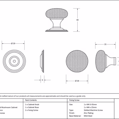 Polished Bronze Hammered Mushroom Cabinet Knob 38mm - Image 3