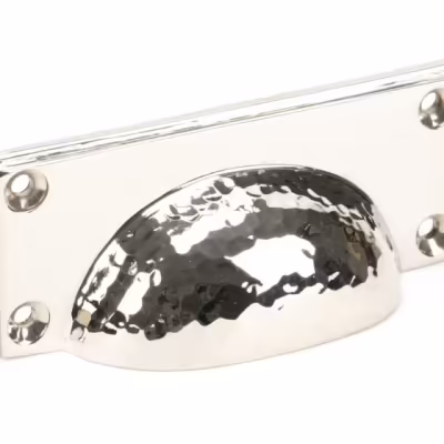 Polished Nickel Hammered Art Deco Drawer Pull