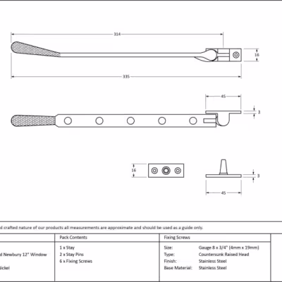 Polished Nickel 12" Hammered Newbury Stay - Image 3