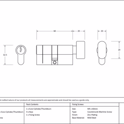 Satin Chrome 30/30 5pin Euro Cylinder/Thumbturn KA - Image 3