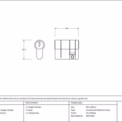 Polished Chrome 30/10 5pin Single Cylinder - Image 3