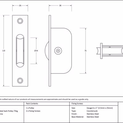 Satin Chrome Square Ended Sash Pulley 75kg - Image 3