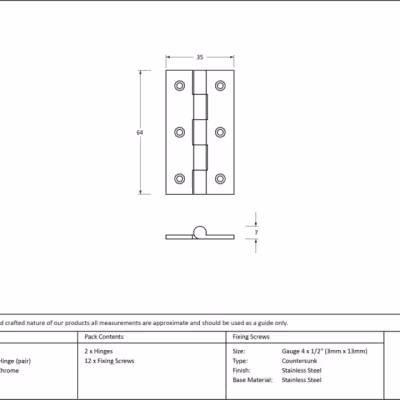 Polished Chrome 2.5" Butt Hinge (pair) - Image 2