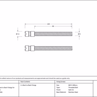 Satin SS (304) 100mm Back to Back Fixings for T Bar (2) - Image 3