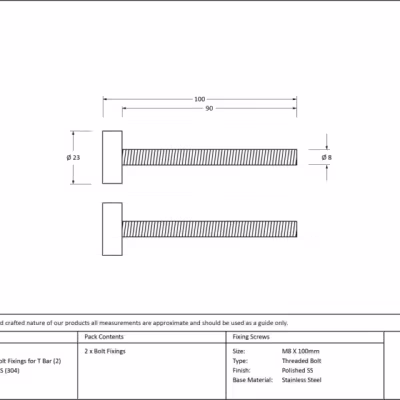 Polished SS (304) 100mm Bolt Fixings for T Bar (2) - Image 3