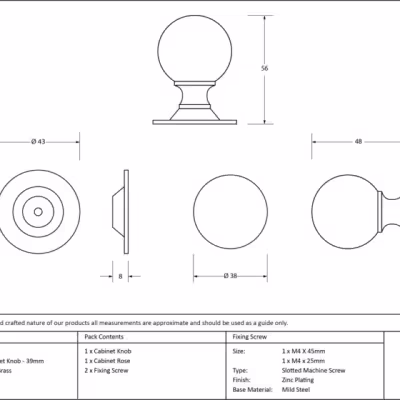 Polished Brass Ball Cabinet Knob 39mm - Image 3