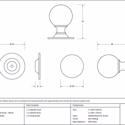 Polished Nickel Ball Cabinet Knob 39mm - Image 3