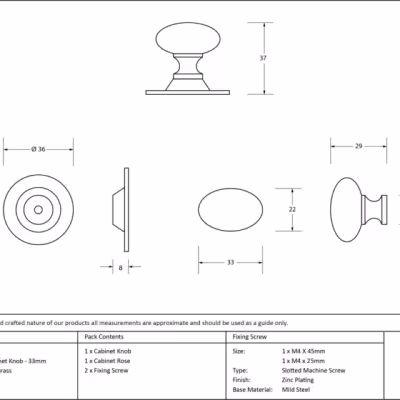 Polished Brass Oval Cabinet Knob 33mm - Image 3
