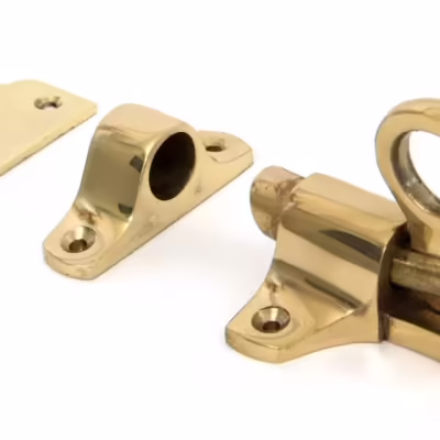 Lacquered Brass Fanlight Catch + Two Keeps