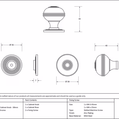 Polished Chrome Prestbury Cabinet Knob 38mm - Image 3