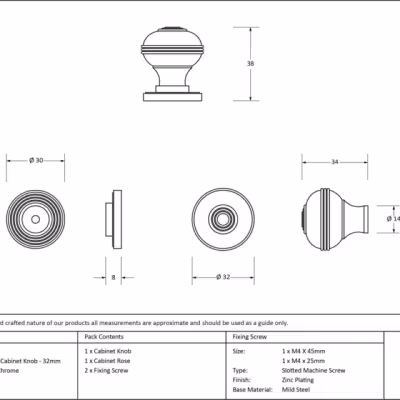 Polished Chrome Prestbury Cabinet Knob 32mm - Image 3
