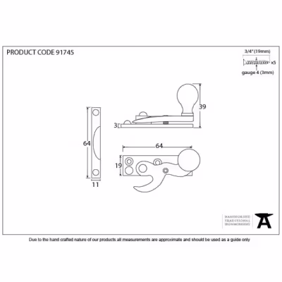 Aged Bronze Prestbury Sash Hook Fastener - Image 3
