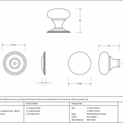 Polished Bronze Mushroom Cabinet Knob 38mm - Image 3