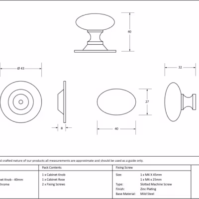 Polished Chrome Oval Cabinet Knob 40mm - Image 3