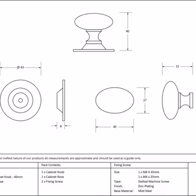 Aged Bronze Oval Cabinet Knob 40mm - Image 3