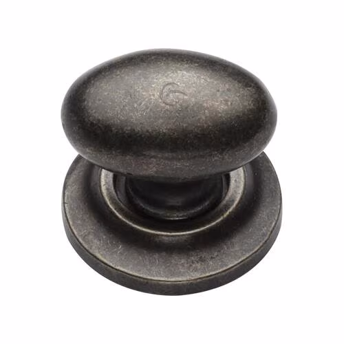 Rustic Pewter Oval Cabinet Knob on Rose