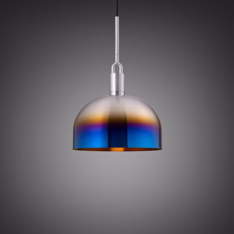 Forked Pendant / Steel / Large Burnt Steel shade / Puck Bulb