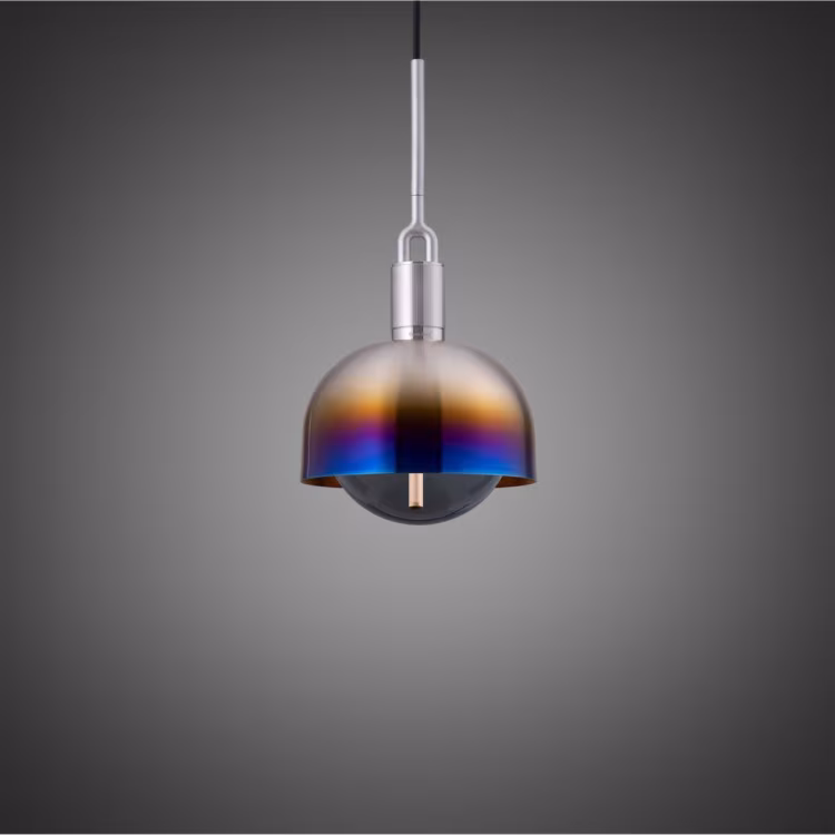 Forked Pendant / Steel / Medium Burnt Steel shade / Medium Smoked Globe / Forked Buster Bulb
