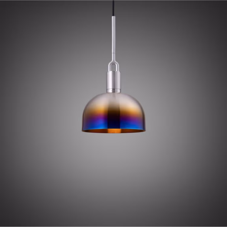 Forked Pendant / Steel / Medium Burnt Steel shade / Puck Bulb