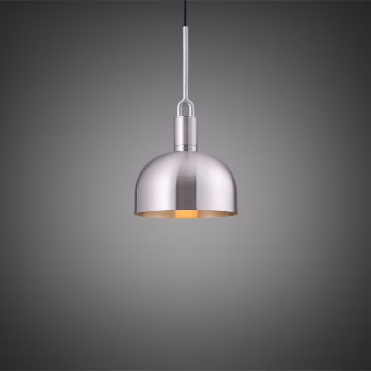 UK Forked Pendant / Steel / Medium Steel shade / Puck Bulb