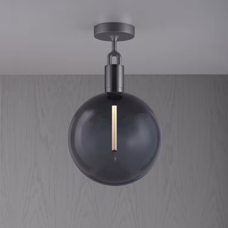 UK Forked Ceiling / Gun Metal / Large Smoked Globe / Forked Buster Bulb