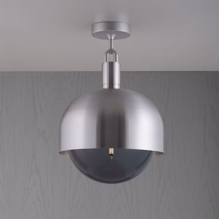 Forked Ceiling / Steel / Large Smoked Globe / Forked Buster Bulb