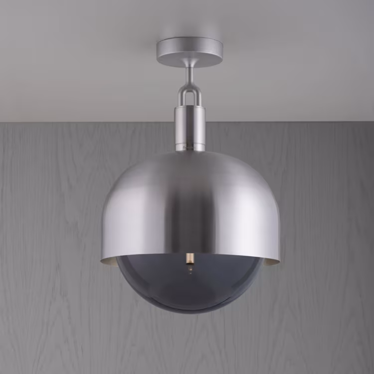 UK Forked Ceiling / Steel / Large Smoked Globe / Forked Buster Bulb