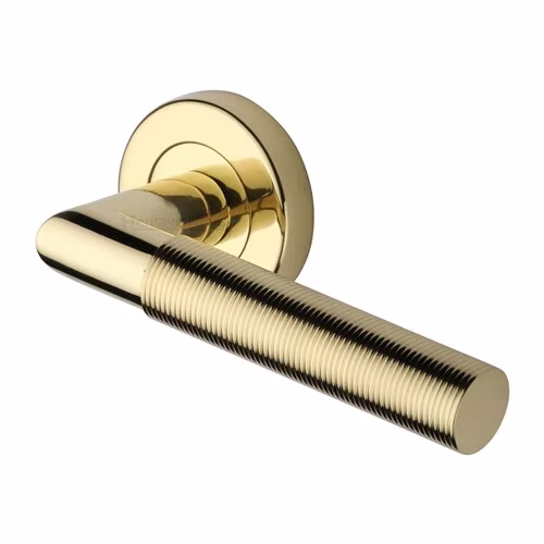 Bauhaus Mitre Reeded Door Handle on Round Rose