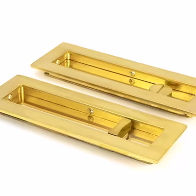 Polished Brass 175mm Plain Rectangular Pull - Privacy Set