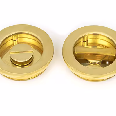 Polished Brass 60mm Plain Round Pull - Privacy Set