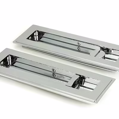 Polished Chrome 175mm Art Deco Rectangular Pull -Privacy Set