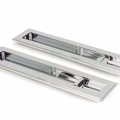 Polished Chrome 250mm Art Deco Rectangular Pull -Privacy Set