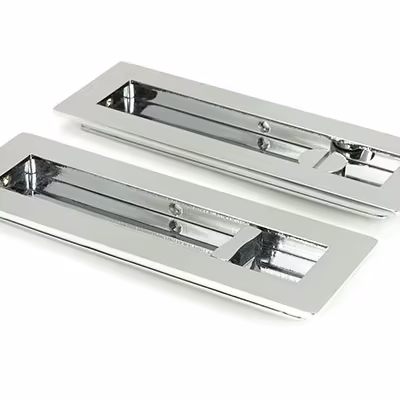 Polished Chrome 175mm Plain Rectangular Pull - Privacy Set