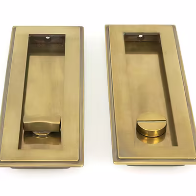Aged Brass 175mm Art Deco Rectangular Pull - Privacy Set - Image 2