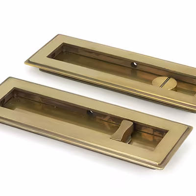 Aged Brass 175mm Art Deco Rectangular Pull - Privacy Set - Image 1