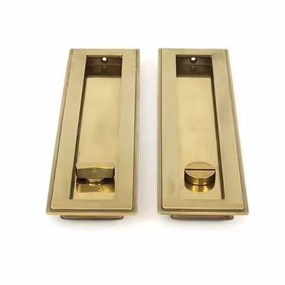 Aged Brass 250mm Art Deco Rectangular Pull - Privacy Set - Image 2