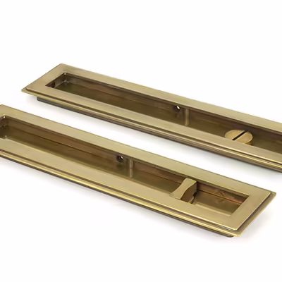 Aged Brass 250mm Art Deco Rectangular Pull - Privacy Set - Image 1