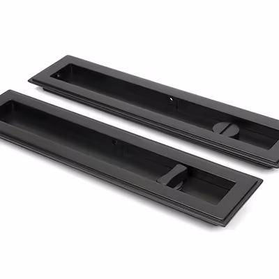 Aged Bronze 250mm Art Deco Rectangular Pull - Privacy Set - Image 1