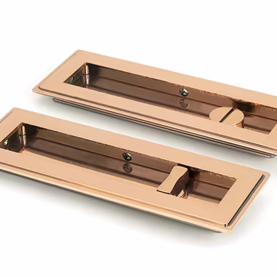 Polished Bronze 175mm Art Deco Rectangular Pull -Privacy Set