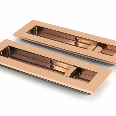 Polished Bronze 175mm Plain Rectangular Pull - Privacy Set