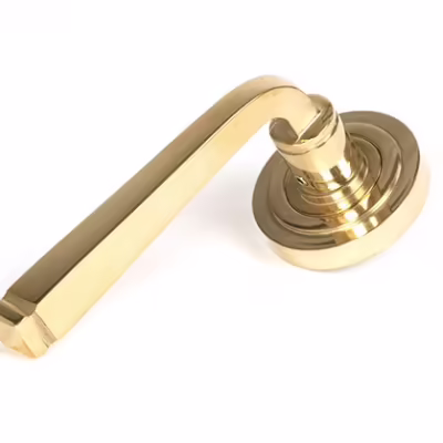 Polished Brass Avon Round Lever on Rose Set (Art Deco)