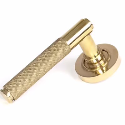 Polished Brass Brompton Lever on Rose Set (Plain) - Image 1