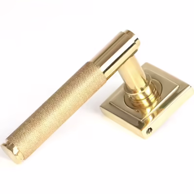 Polished Brass Brompton Lever on Rose Set (Square) - Unsprung
