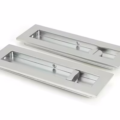 Satin Chrome 175mm Plain Rectangular Pull - Privacy Set