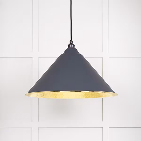 Hammered Brass Hockley Pendant in Slate