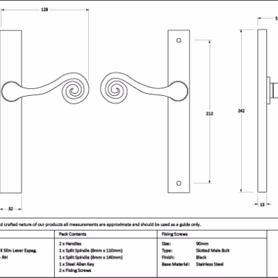 Black Monkeytail Slimline Lever Espag. Latch Set - RH - Image 2