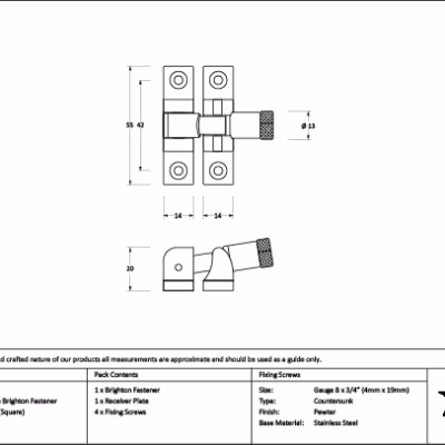 Pewter Brompton Brighton Fastener - Narrow (Square) - Image 2