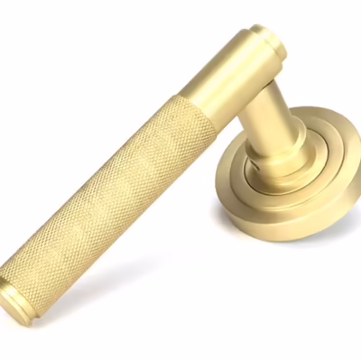 Satin Brass Brompton Lever on Rose Set (Art Deco)
