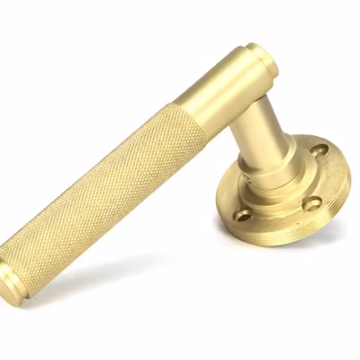 Satin Brass Brompton Lever on Rose Set (Beehive) - Unsprung - Image 4